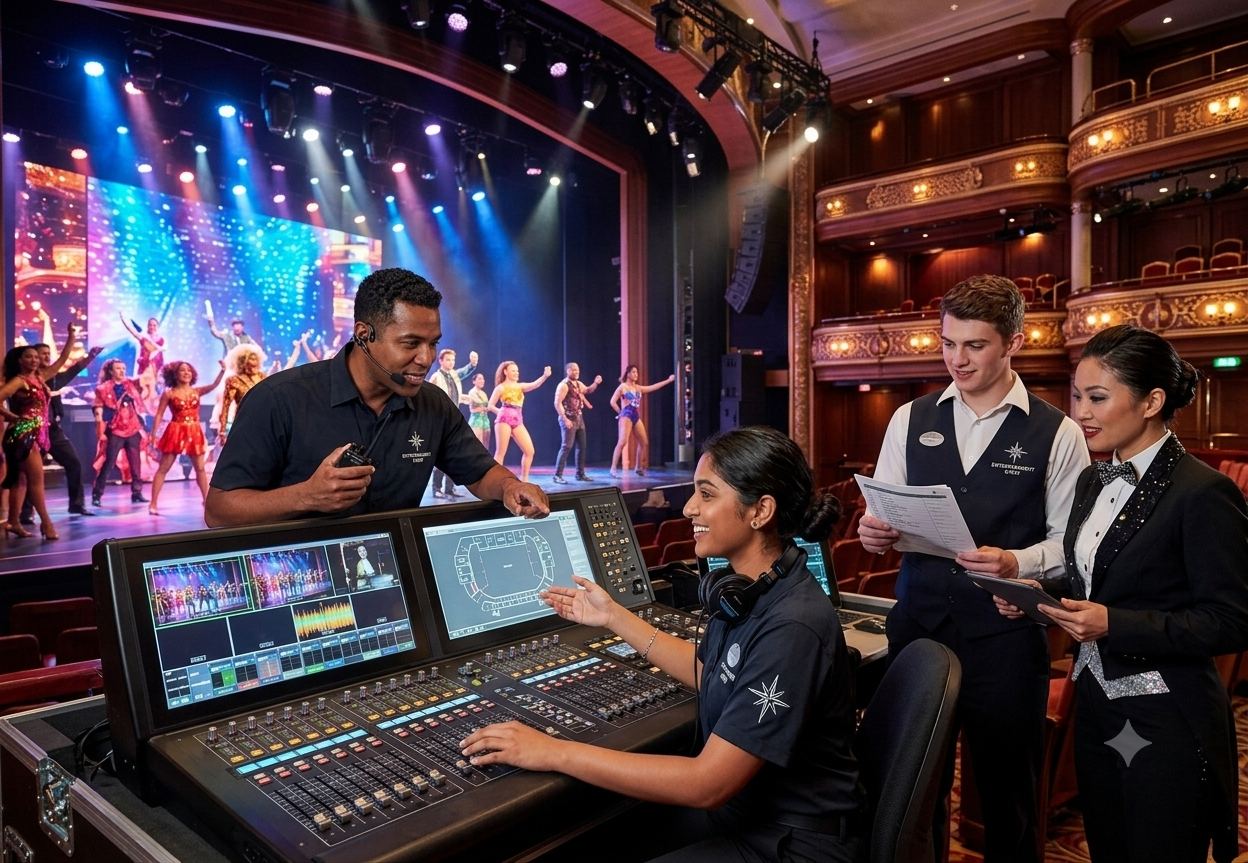 Entertainment crew performing on stage